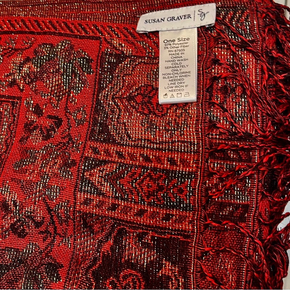 New Susan Graver Burgundy and Black Patterned Scarf 66 x 27